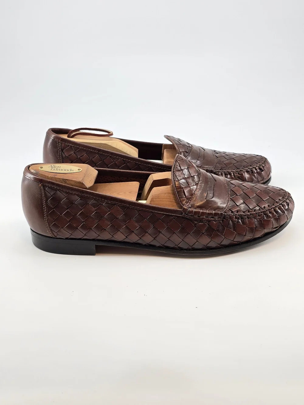 Allen Edmonds Brown Woven Leather Penny Loafers 9 D St. Lucia